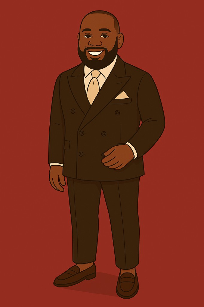 Illustration of David in his wedding suit
